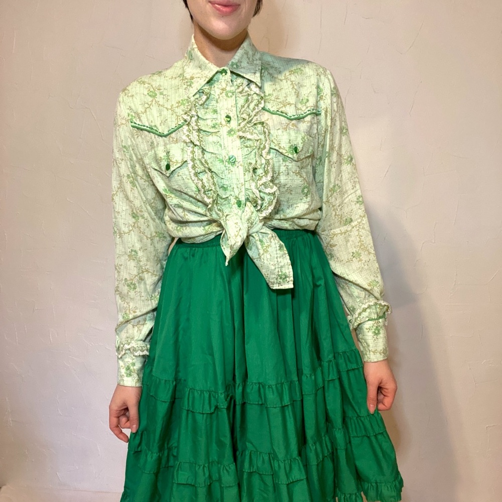 Handmade Vintage Green Ruffled Western Shirt